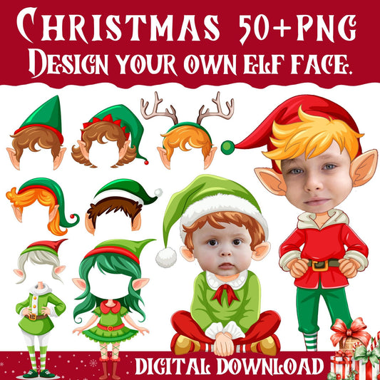 50+ Christmas Add Your Own Photo Face, DIY Elf Yourself PNG Bundle, Elf Face Blank, Christmas Craft for Kids, Xmas Decor Craft, Perfect Fun