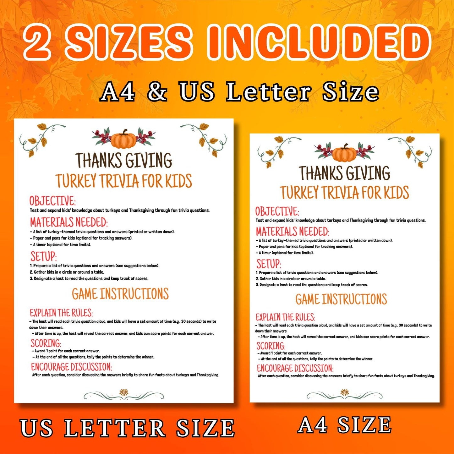 Turkey Trivia Game, Thanksgiving Fun Party Game, Fall Game For Kids & Adults, Friendsgiving Family Trivia Quiz, Printable Class Activity