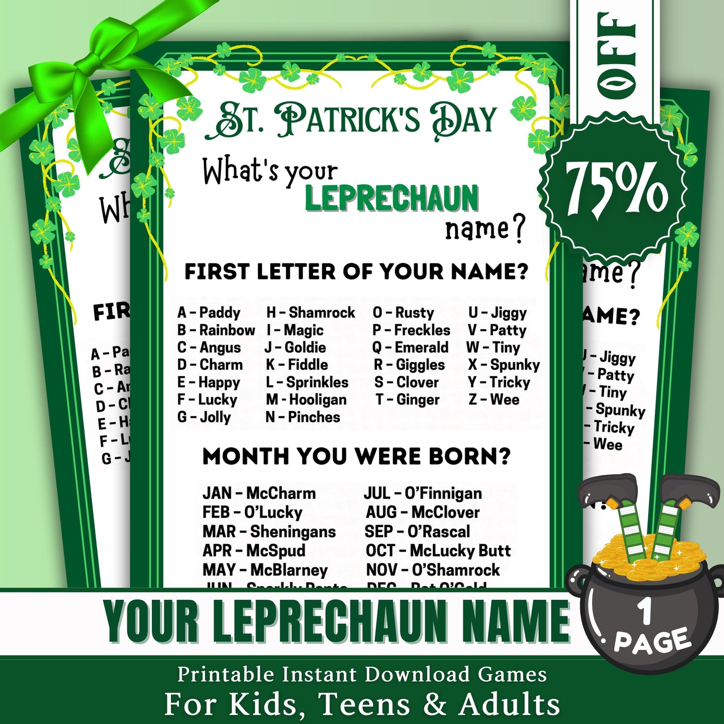What's Your Leprechaun name St Patricks Day Games, Leprechaun name tag game, Leprechaun name board sign, Lucky Shamrock Game | Printable PDF