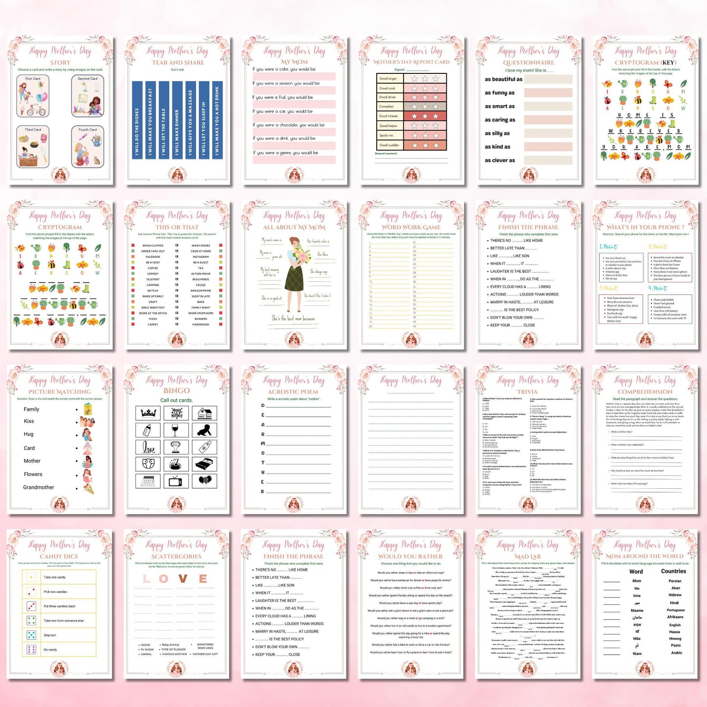 Mother's Day Game & Activity Bundle | Printable Games for Mom | Party Fun, Crafts and Activities | Instant Download for Family and Kids