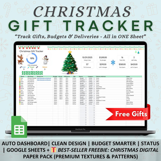 Google Sheets Christmas Gift Tracker Template – Budget, Gifts & Delivery Dashboard, Digital Download