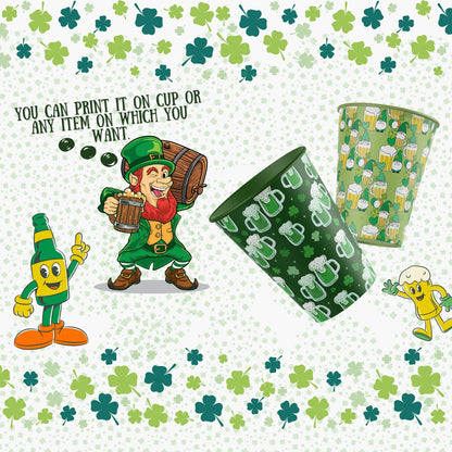 St Patricks Digital Paper Pack - Printable graphic design patterns, backgrounds, green papers, lucky shamrocks, Irish tartan plaid papers