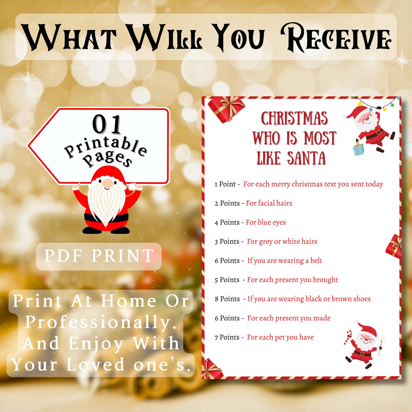Who Is most Like Santa Game, Christmas Festive Printable Santa Game For Kids & Adults, Christmas Party Game, Family And Office Party Fun