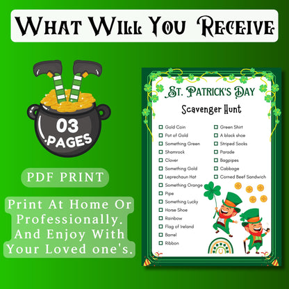 St. Patrick's Day Scavenger Hunt | Fun Printable Game for Kids & Adults | St. Paddy's Day Party Activity | Lucky Treasure Hunt Game