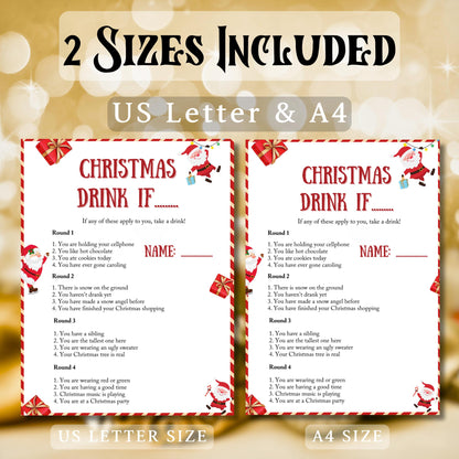 Christmas Drink if Game, Christmas Printable Game For Family And Office Activity, Games For Adults Party, Xmas Fun, Festive Holiday Fun Pdf