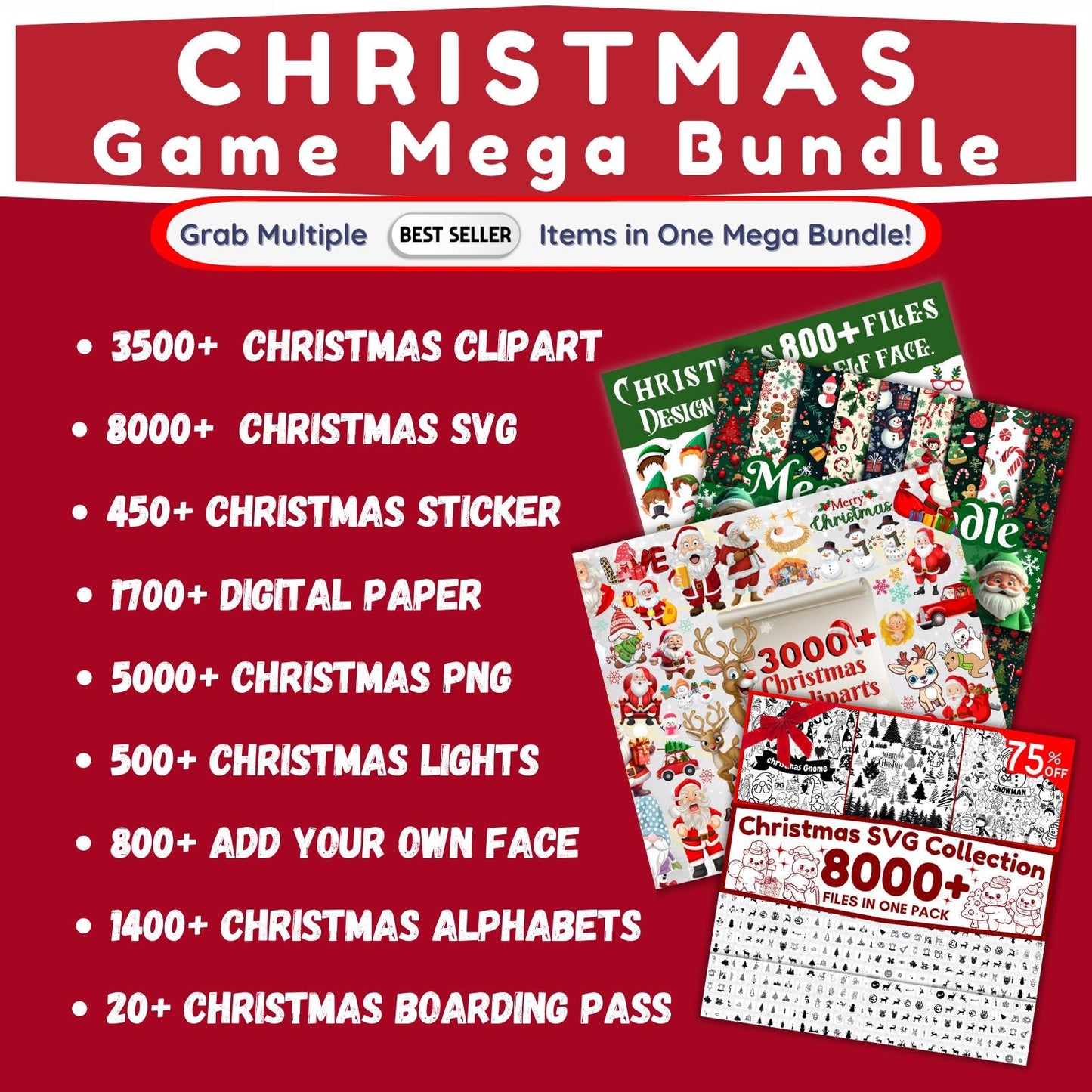 Christmas PLR MRR Mega Bundle 20000+ | Whole Shop License | SVGs, Clipart, Papers, Wraps | Resell Digital Holiday Files, Art & Designs