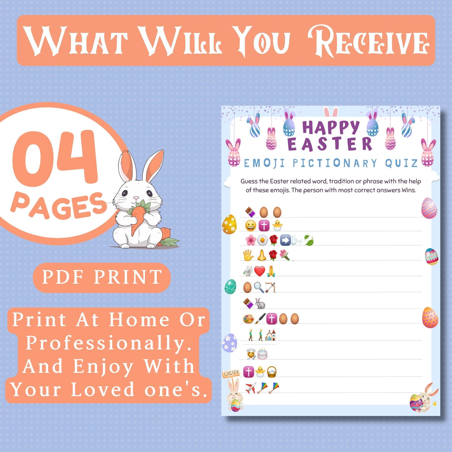 Easter Emoji Quiz | Fun Easter Pictionary Game | Printable Easter Party Game for Kids & Adults, Easter Trivia Activity, Instant Download PDF