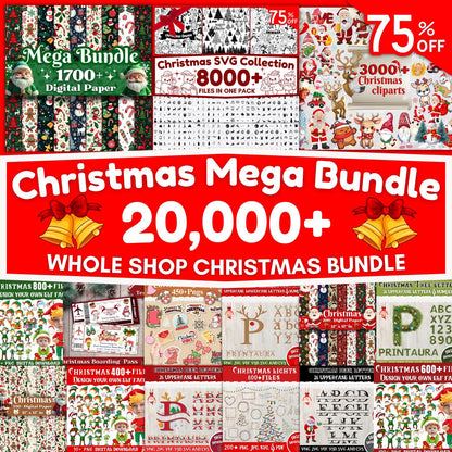 PLR MRR Christmas Mega Bundle 20000+ | Whole Shop License | SVGs, Clipart, Papers, Tumbler Wraps | Resell Digital Holiday Kit 2025 Edition