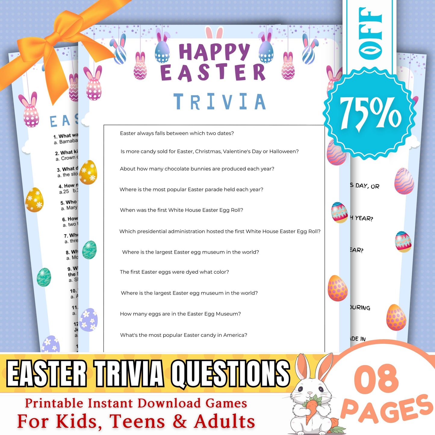 Easter Trivia Quiz | Fun & Challenging Easter Game | Printable Easter Party Game for Kids and Adults | Family Game Night | Instant Download