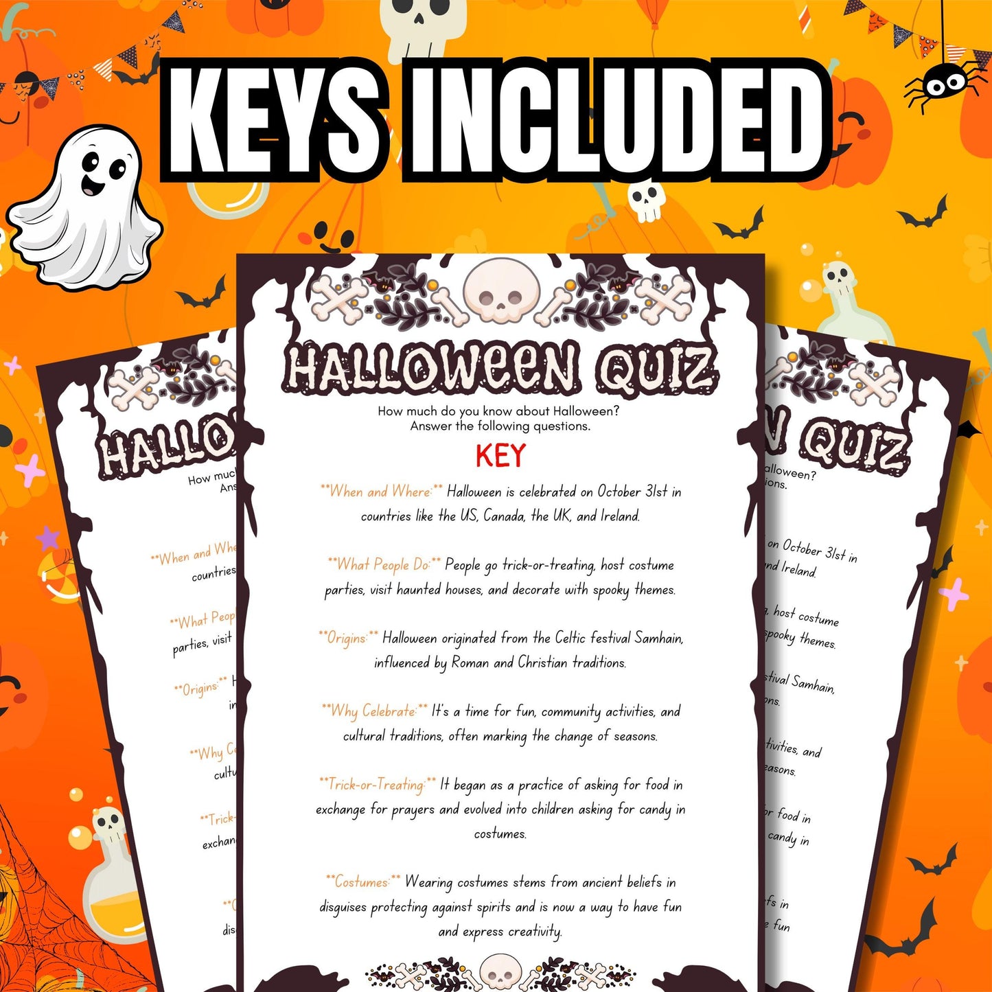 Halloween Quiz Game | Trivia Challenge | Printable Quiz with True/False, Multiple Choice & Answer Key | Perfect for Parties | Classroom Fun