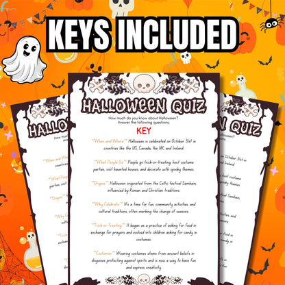 Halloween Quiz Game | Trivia Challenge | Printable Quiz with True/False, Multiple Choice & Answer Key | Perfect for Parties | Classroom Fun