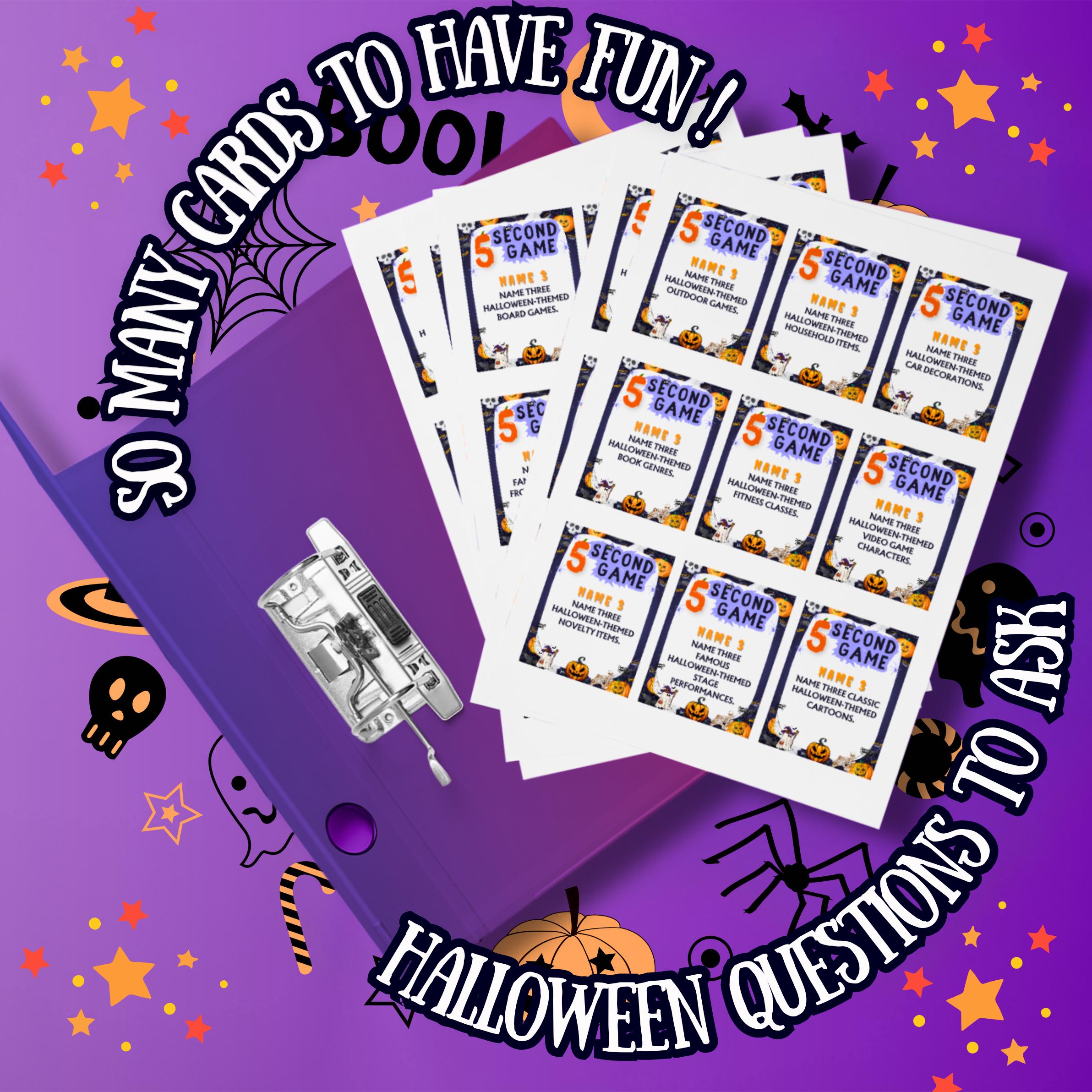 120+ Halloween 5-Second Game Cards | Exciting Spooky Trivia Challenge for Kids & Adults | Fast-Paced Fun for Parties | Printable Halloween