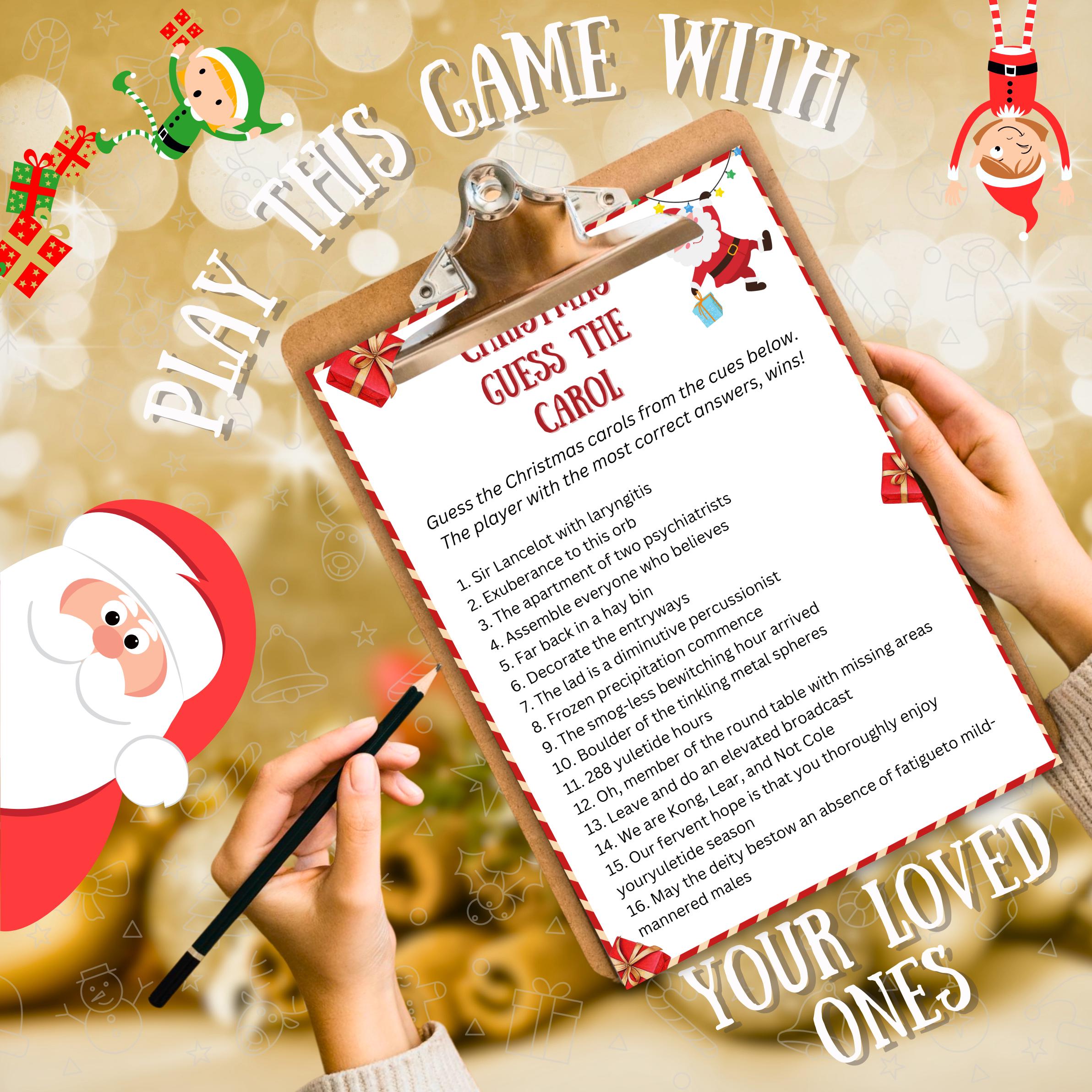 Christmas Guess The Carol Trivia, Christmas Party Printable Game, Kids & Adults Christmas Game, Christmas Family And Office Activity Fun