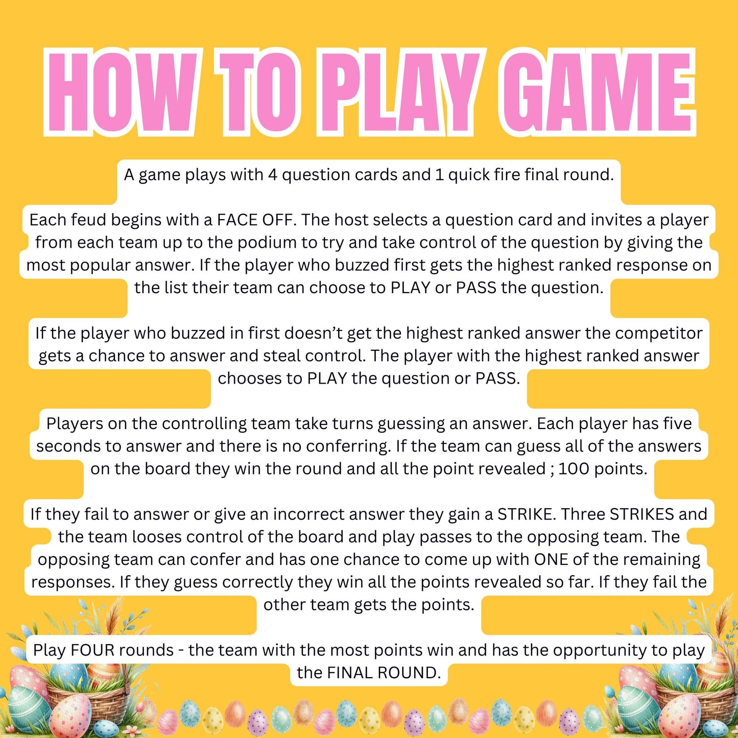 Easter Family Feud Game | Fun Easter Trivia Night | Printable Friendly Feud | Easter Party Game for Kids, Adults, Easter Game Night Activity