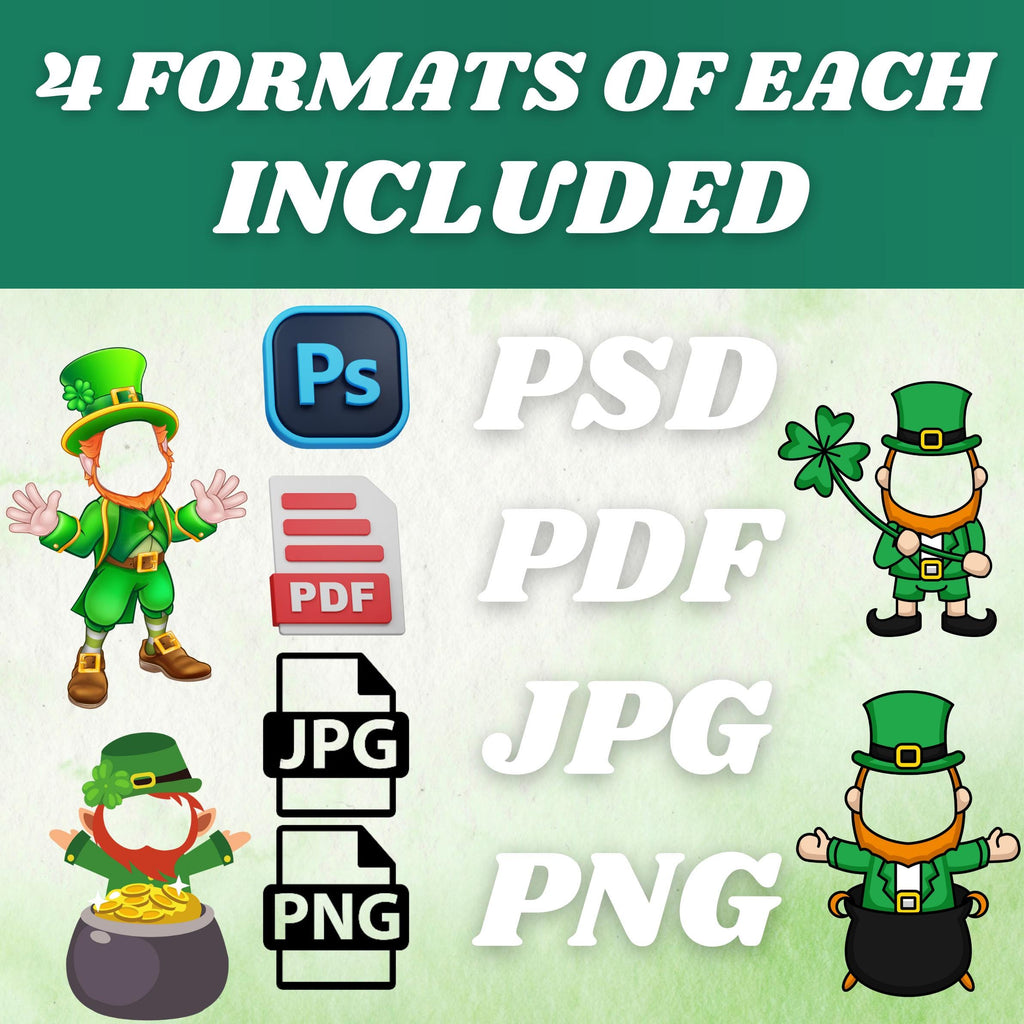 65+ St. Patrick’s Add Your Own Face PNG Bundle | DIY Leprechaun Face Cutouts | Fun St. Paddy’s Day Craft | Digital Download