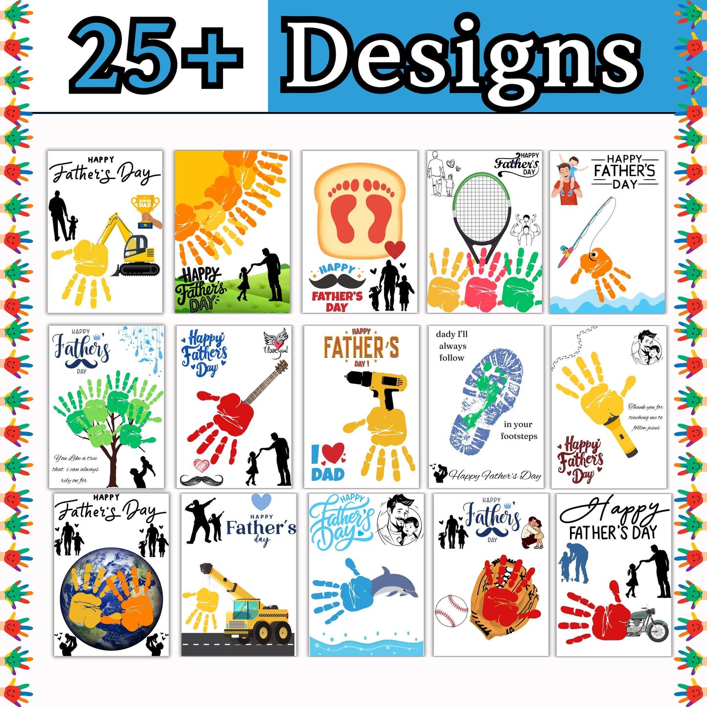 Father's Day Handprint Craft | Printable DIY Gift for Dad | 25+ Cute Designs for Kids, Toddlers & Teens | Instant Download PDF Art