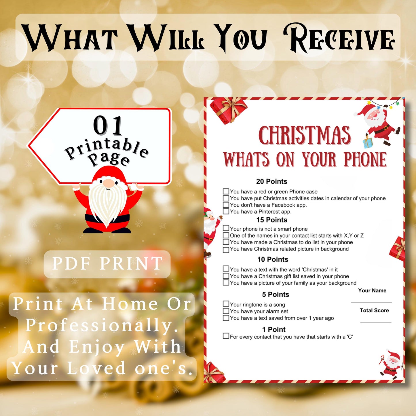 Christmas What's On Your Phone Game, Christmas Printable Games, Xmas Office Party, Christmas Family Group Activity, Game For Adults, Pdf
