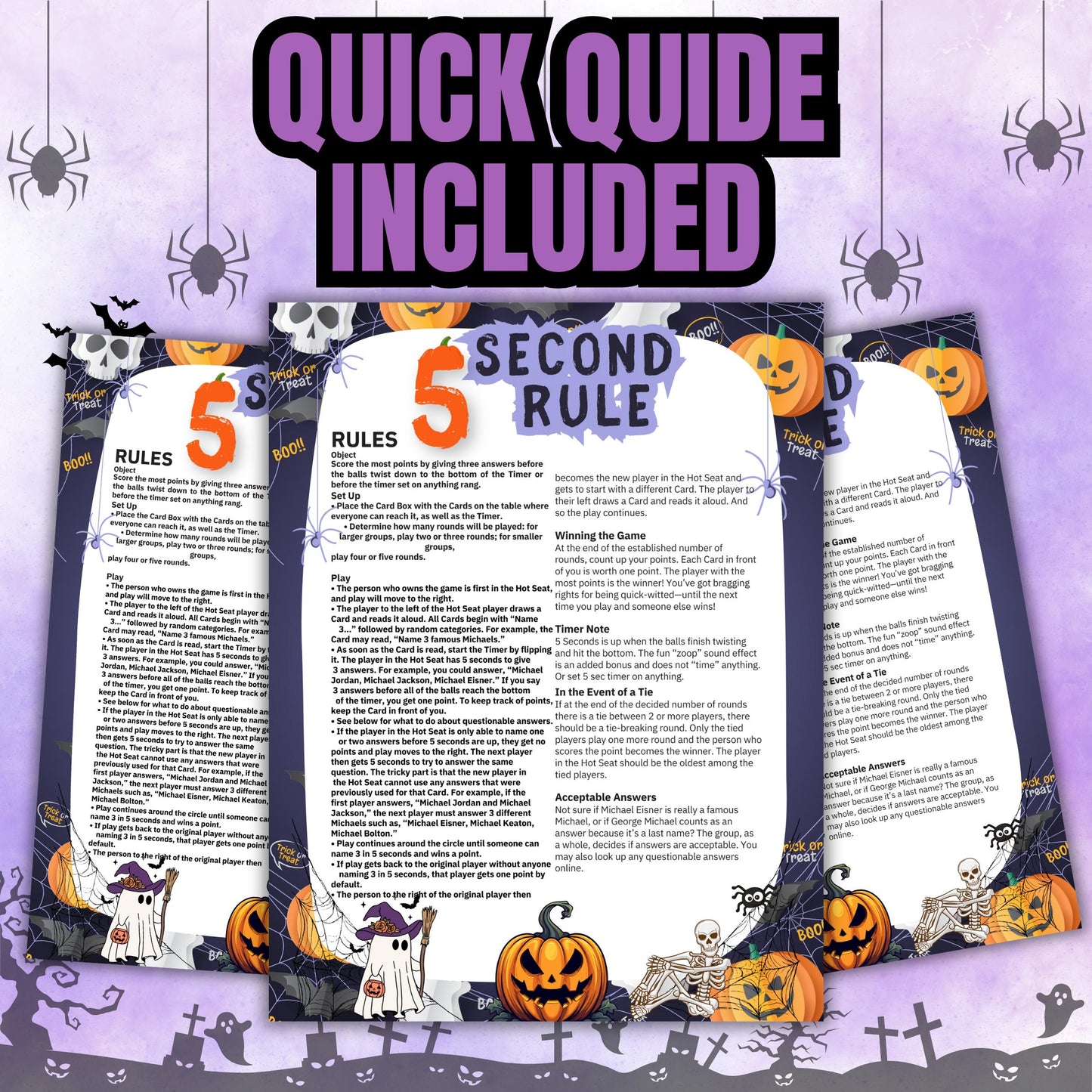 120+ Halloween 5-Second Game Cards | Exciting Spooky Trivia Challenge for Kids & Adults | Fast-Paced Fun for Parties | Printable Halloween
