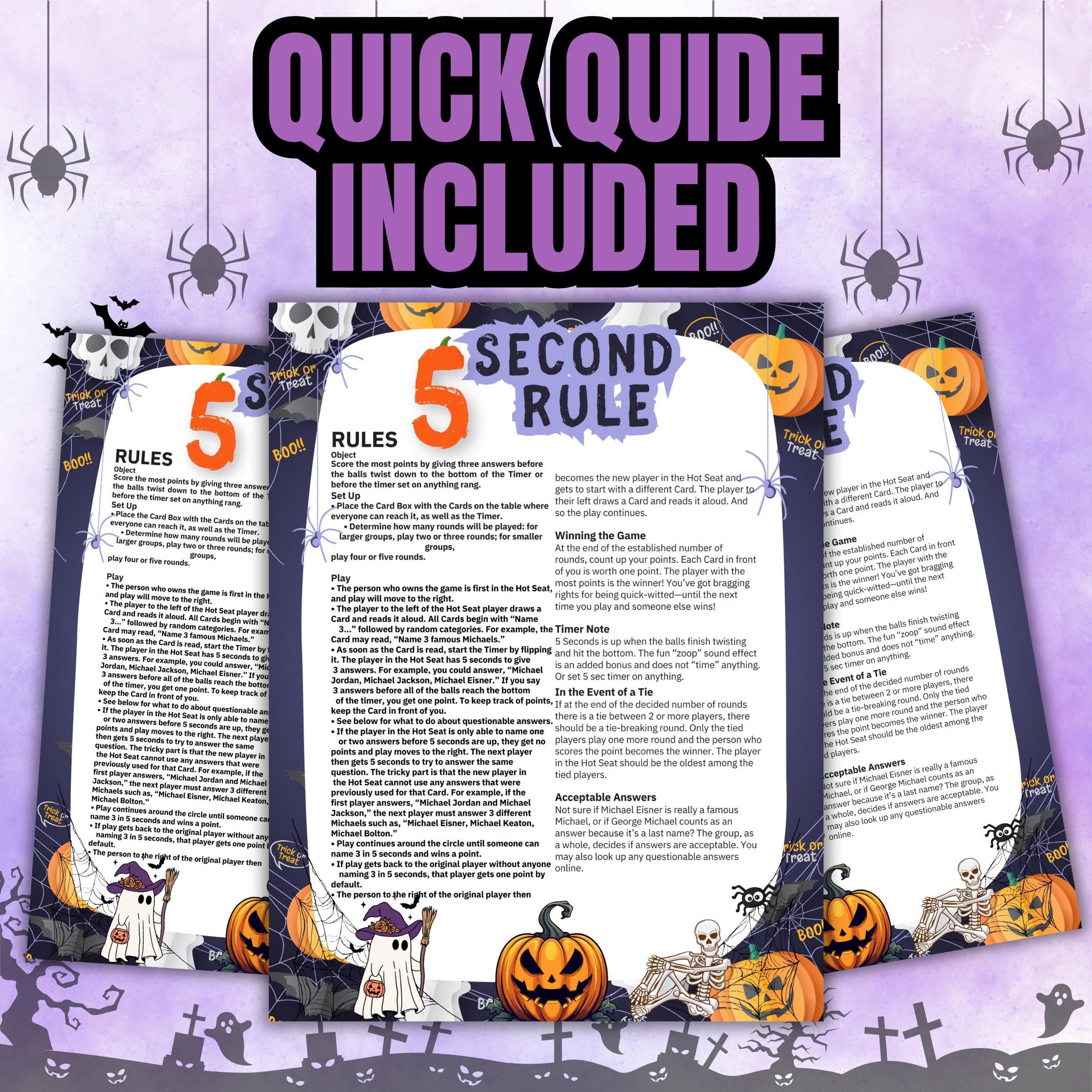 120+ Halloween 5-Second Game Cards | Exciting Spooky Trivia Challenge for Kids & Adults | Fast-Paced Fun for Parties | Printable Halloween