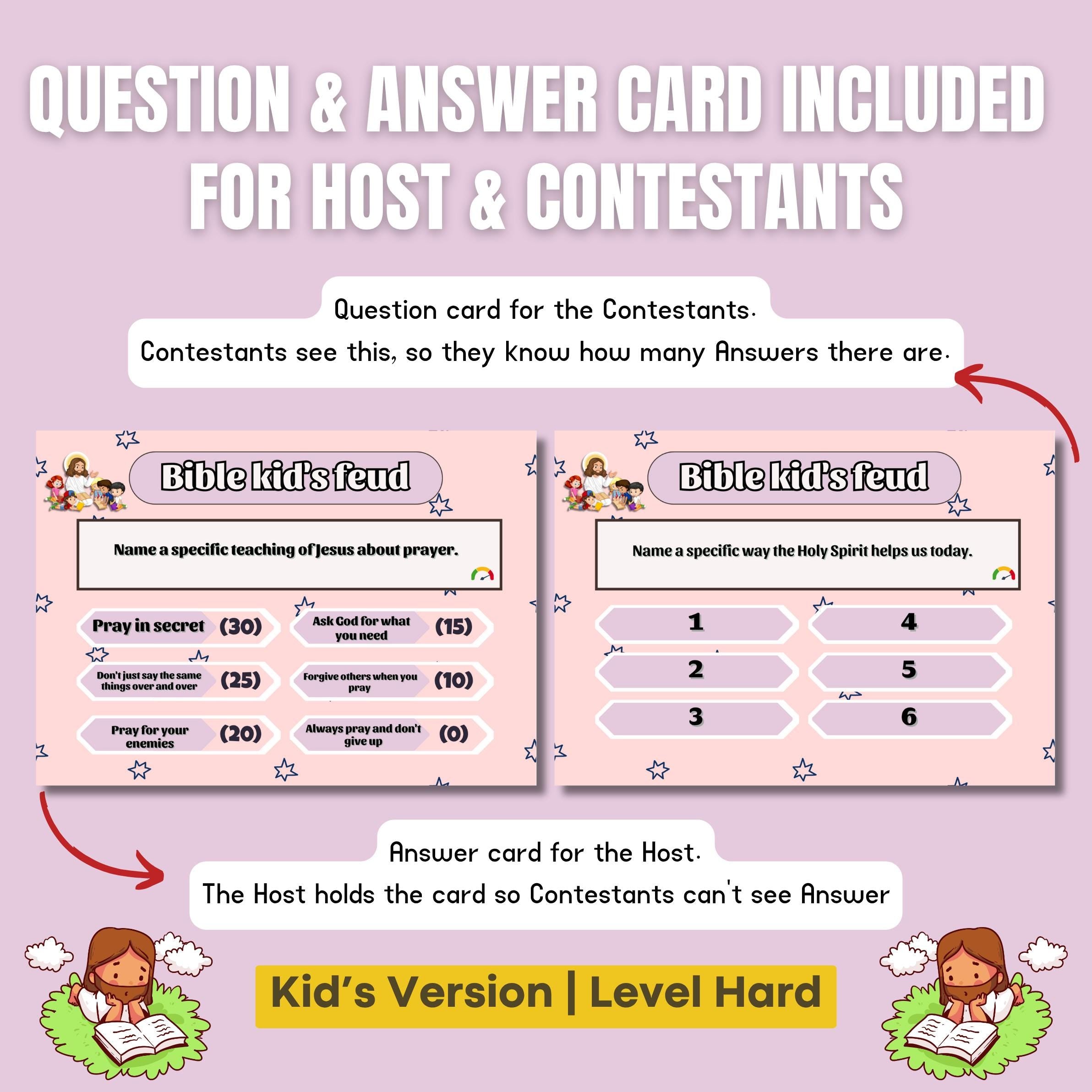 Bible Family Feud Hard Level Game for Kids – 100+ Printable Bible Trivia Cards | Christian Sunday School | Church Activity | A4 & US Letter