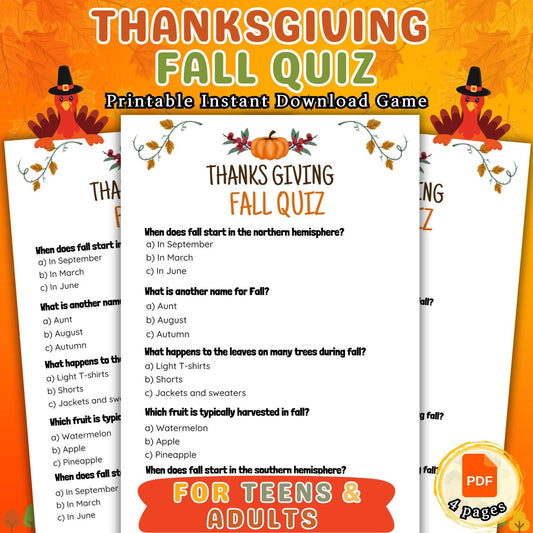 Fall Trivia Game, Autumn Trivia Quiz, Fall Printable Game, Fall Party Game For Kids & Adults, Autumn Activity Fall Classroom Activit