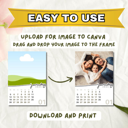 Editable 2025 Calendar Templates | Fully Editable for Free in Canva, Custom Design for Canva I Mini Calendar 2025, Add Your Own Photo