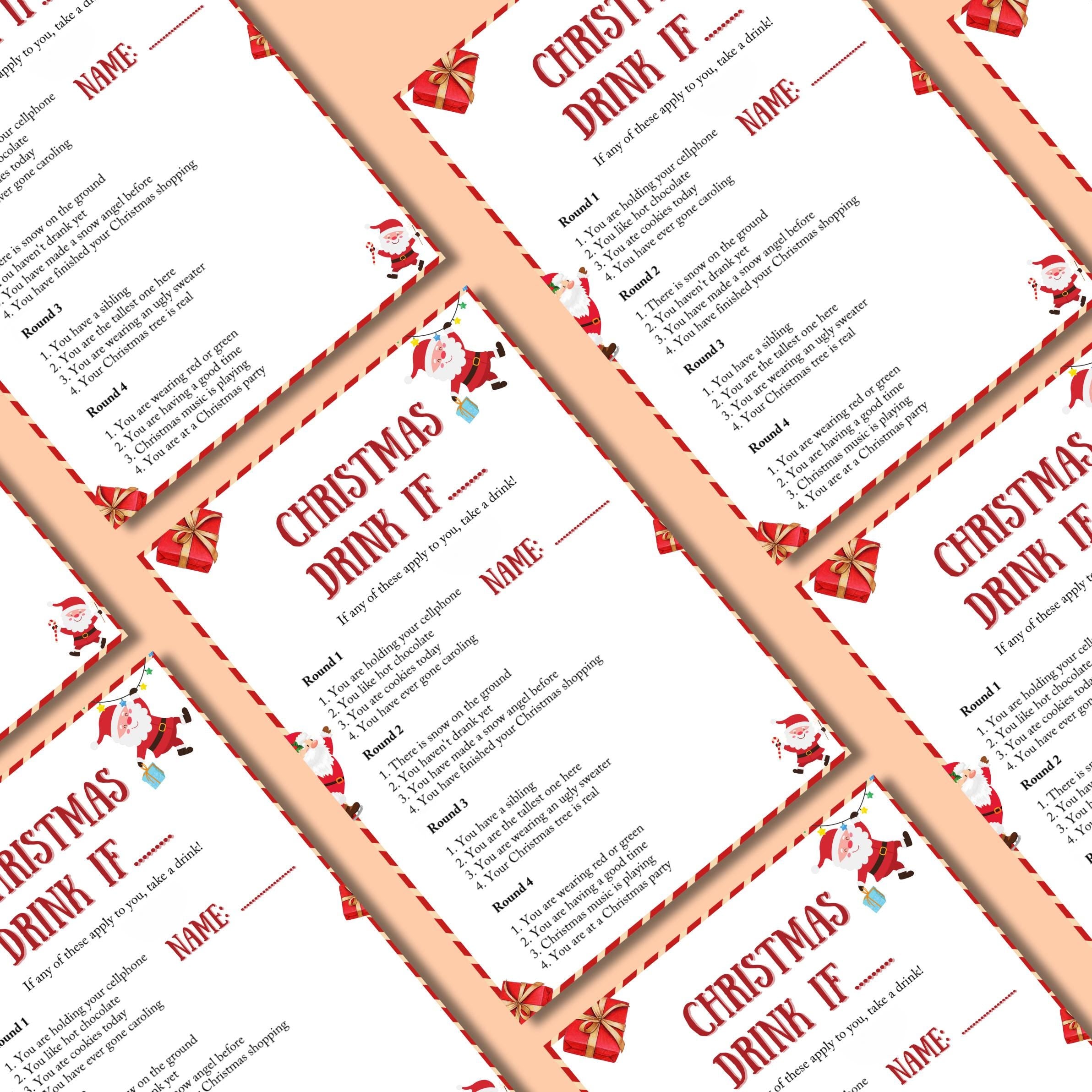 Christmas Drink if Game, Christmas Printable Game For Family And Office Activity, Games For Adults Party, Xmas Fun, Festive Holiday Fun Pdf