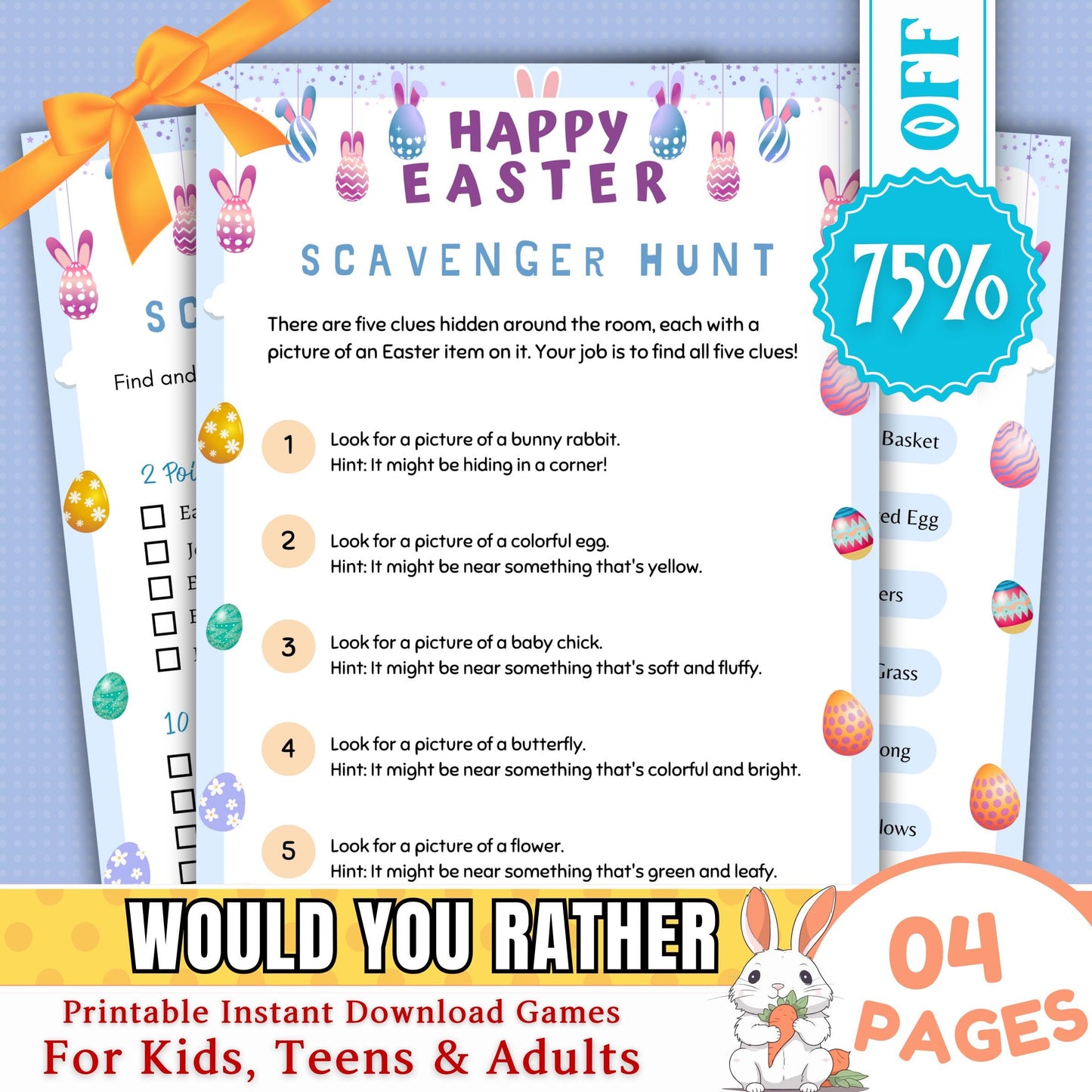 Easter Scavenger Hunt | Fun Easter Treasure Hunt | Printable Easter Game for Kids & Family | Easter Activity | Instant Download PDF