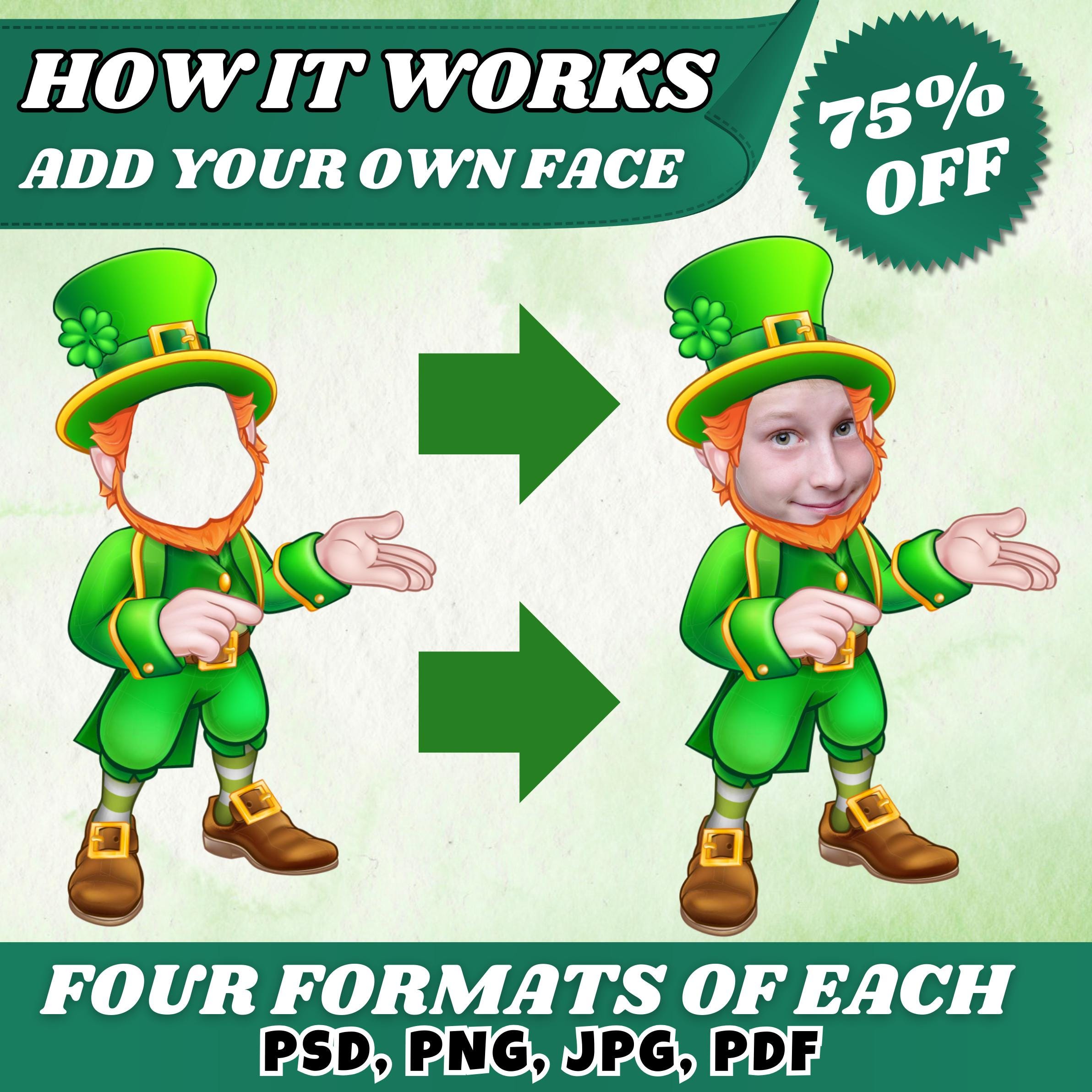 65+ St. Patricks Add Your Own Face PNG Bundle, DIY Leprechaun Yourself, Funny St. Paddy’s Face Cutout, St. Patrick’s Craft for Kids & Adults