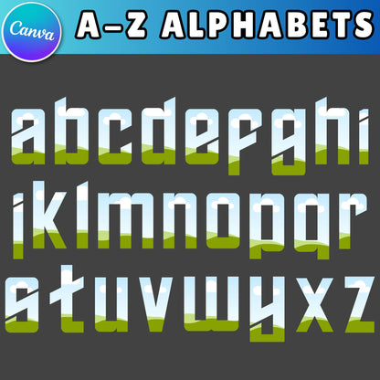 Editable Canva Alphabet Template | Lowercase & Uppercase Doodle letters | Sublimation Font Png | Digital Download