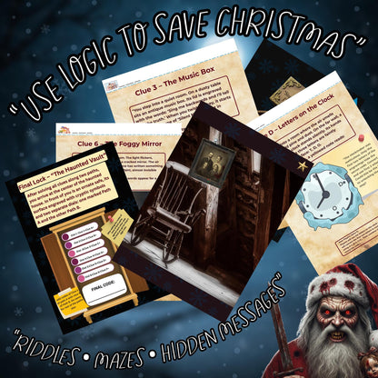 Printable Spooky Christmas Escape Room Game | Haunted Holiday Mystery Puzzle | DIY for 1–6 Players – Fun Family Activity – No Locks Needed