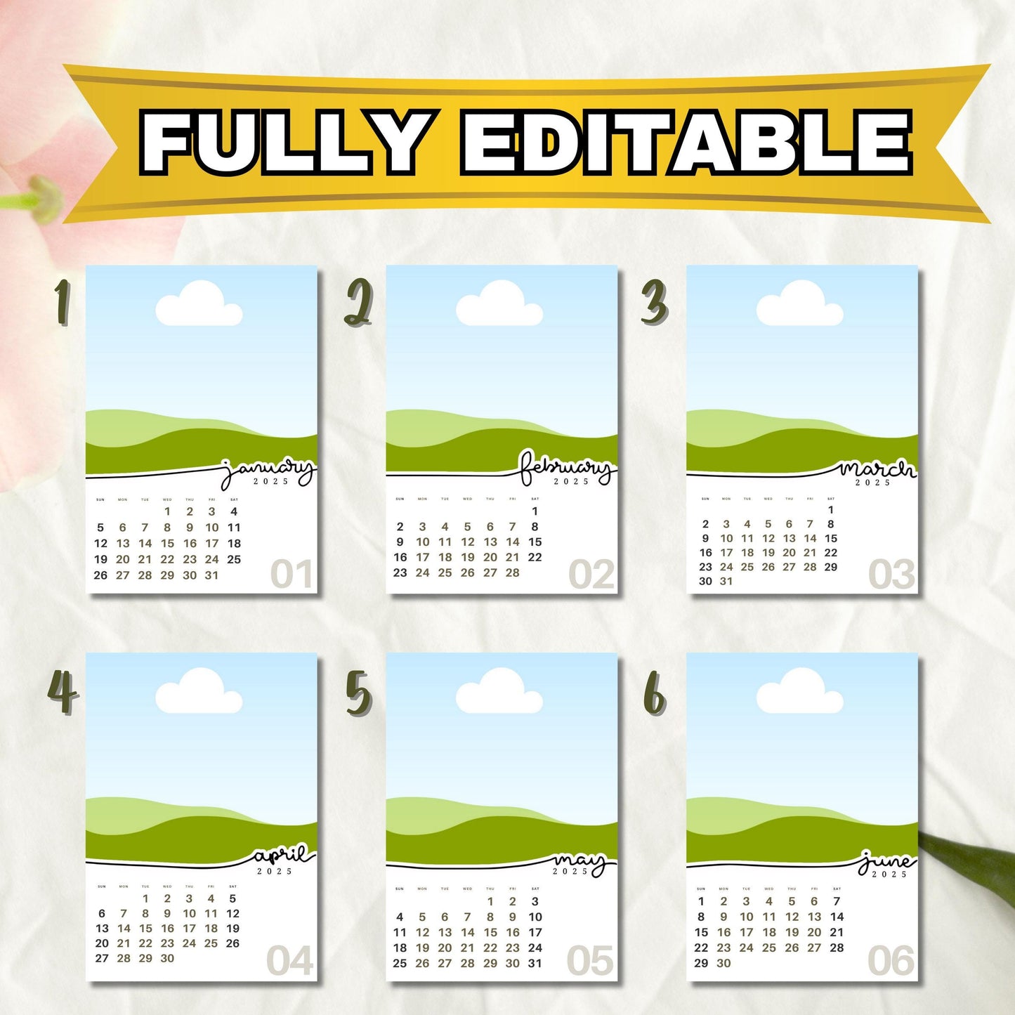Editable 2025 Calendar Templates | Fully Editable for Free in Canva, Custom Design for Canva I Mini Calendar 2025, Add Your Own Photo