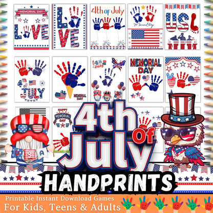 4th July Alphabet Handprint Art Bundle, Patriotic Letter Craft for Preschool | Kindergarten, Red White & Blue ABC Keepsake, Independence Day