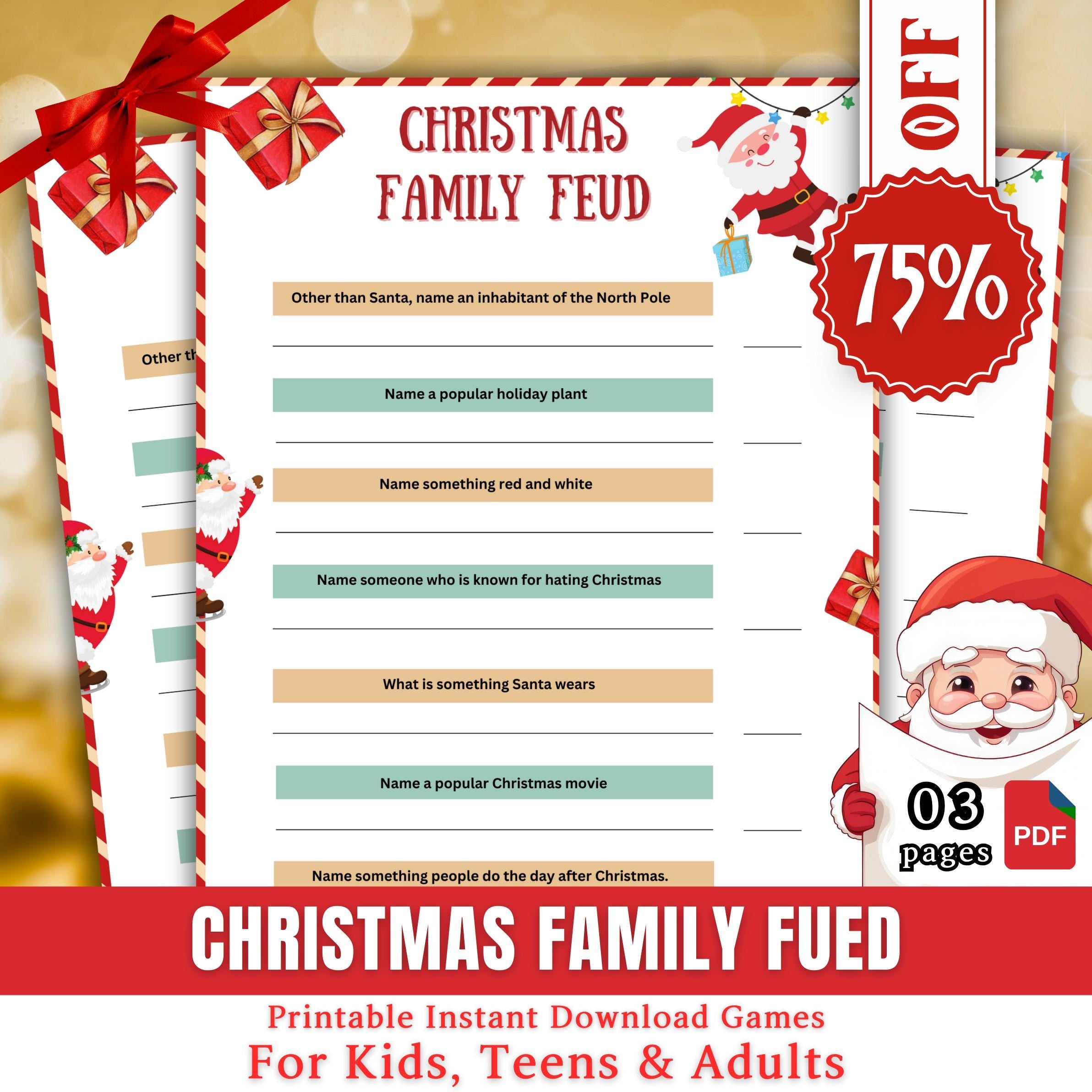 Christmas Family Feud, Printable Family Feud, Fun Feud Game, Family Group Night Game, Party Activity, Friendly Feud For Kids & Adults Pdf
