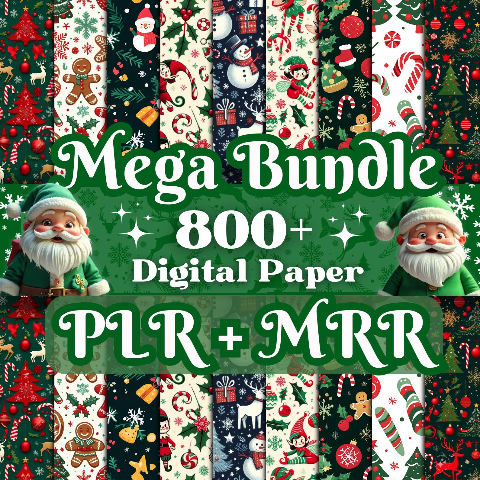 Christmas Digital Paper Bundle 800+ | PLR MRR License Included | Holiday Seamless Patterns for Crafts, Sublimation, Cards & More