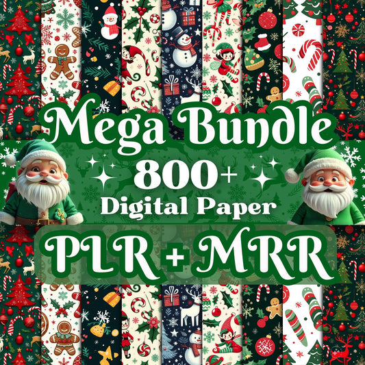 Christmas Digital Paper Bundle 800+ | PLR MRR License Included | Holiday Seamless Patterns for Crafts, Sublimation, Cards & More