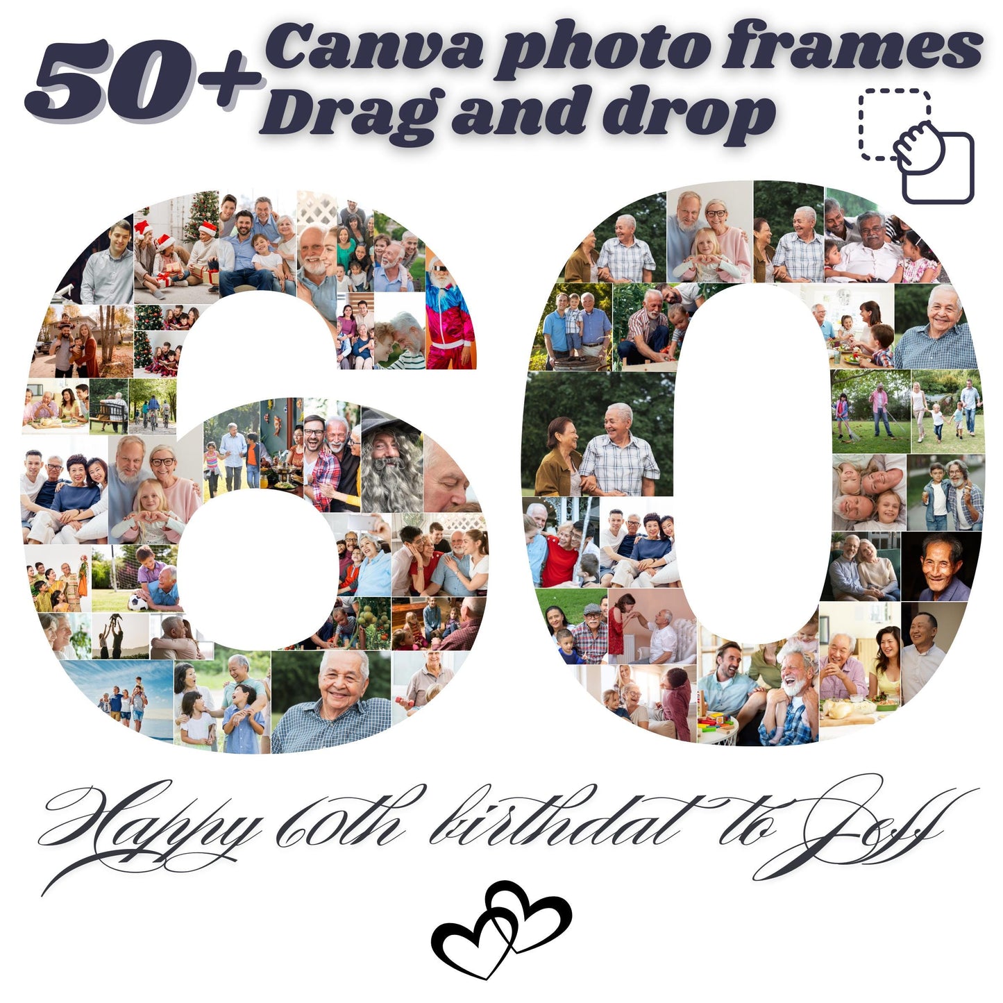 Personalized 60th Birthday Photo Collage, 60th Birthday Gift for Him, Her, Mom, Dad, Grandma & Grandpa, Memorable Family Keepsake Canva Edit