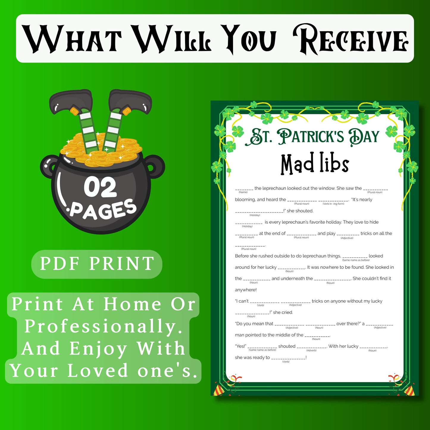 St Patricks Mad Libs | Spooky Story Fill-In-The-Blanks Game | Fun Festive Activity for Kids, Teens & Adults | Printable St Patricks Game