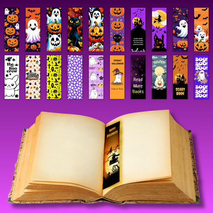 140 Halloween Bookmark PNG Bundle – 2x6” Printable Spooky Bookmarks for Kids & Adults, Ghost Pumpkin Cat Witch Designs, Instant Download