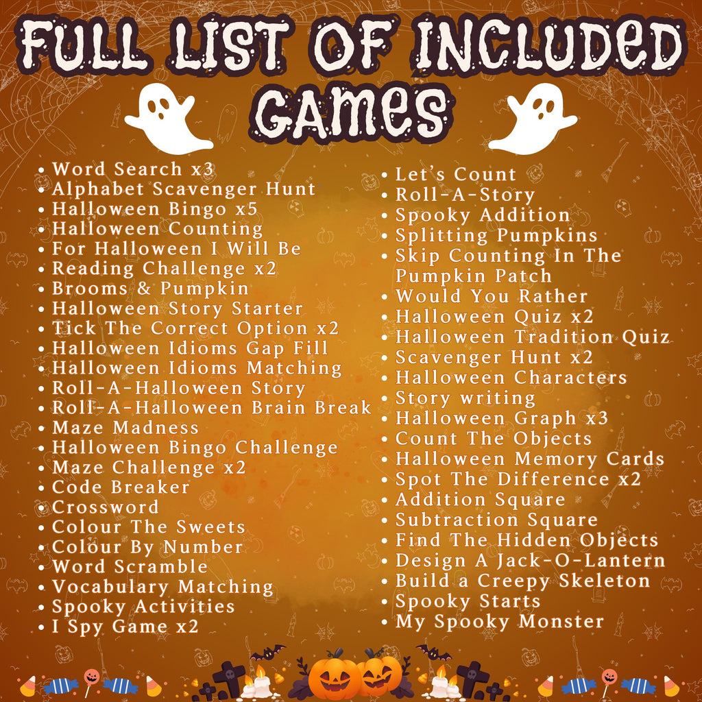 80+ Halloween Printable Games Bundle | Fun Party Games for Kids, Teens & Adults | Halloween Activities, Classroom Games, Bingo, Puzzles