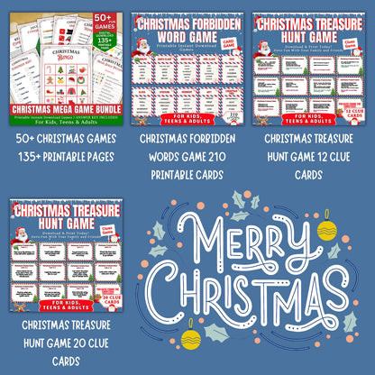 Christmas Game Mega Bundle PLR MRR | 50+ Printable Games for Kids & Adults | Bingo, Mad Libs, Scavenger Hunt | Fun Holiday Party Kit
