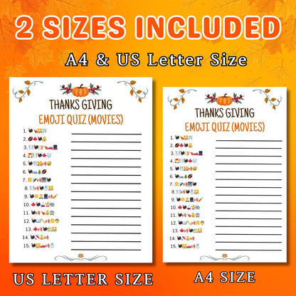 Thanksgiving Emoji Game, Printable Thanksgiving Game For Kids Adults Family Dinner Table Activity, Fun Party Trivia, Friendsgiving Game Pdf