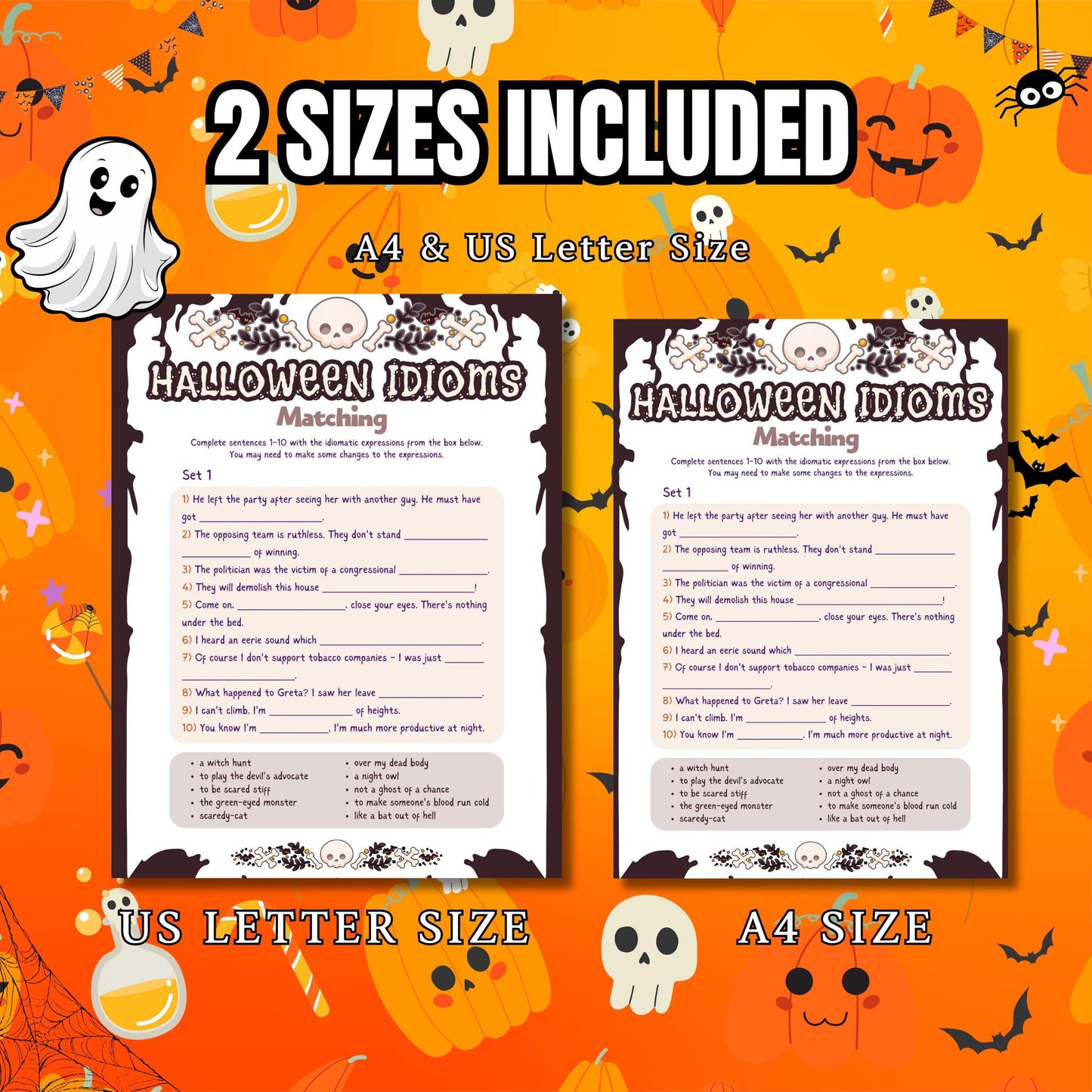 Halloween Idioms Game | Fun Matching | Gap Fill Activities | Printable Halloween Game for Kids & Classroom | Spooky Idiom Challenges