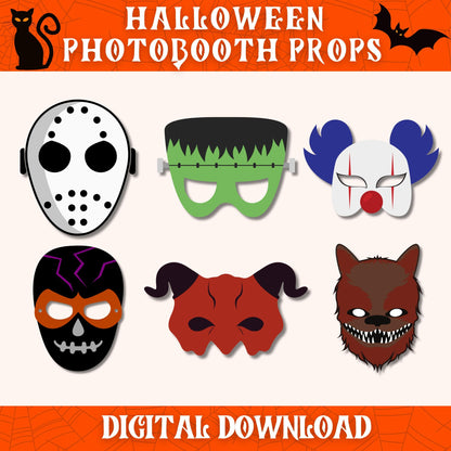 Halloween Photo Booth Props Pack | 90+ Printable Costume Masks & Party Decor | Funny Spooky Cutouts for Kids and Adults | Digital Download