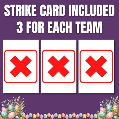 Easter Family Feud Game | 100+ Printable Cards | Fun Easter Trivia for Kids | Adults | A4 & US Letter | Scoreboard and Strike Cards Included