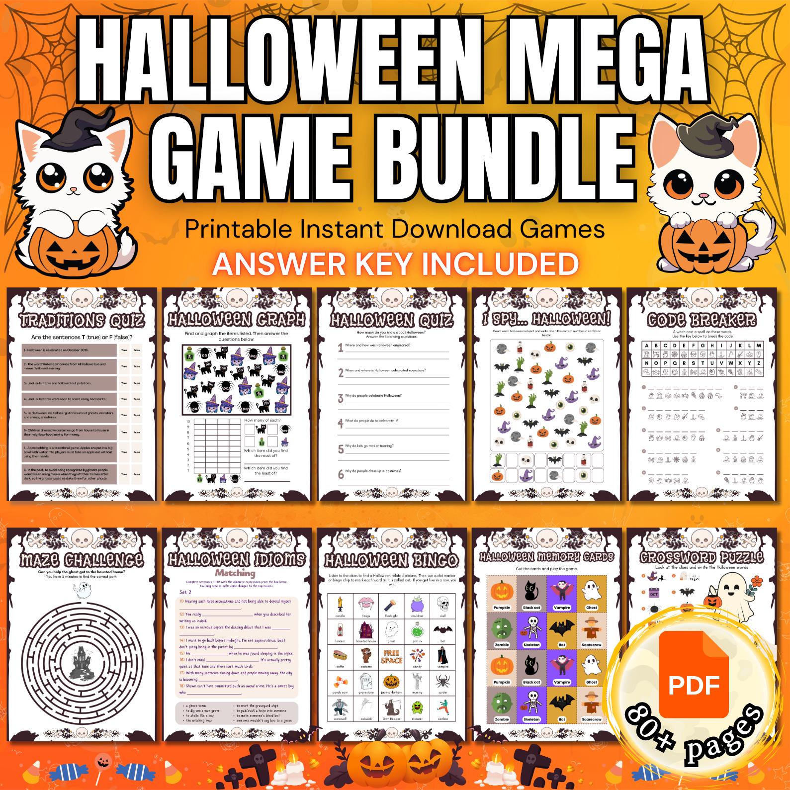 85+ Halloween Games, Printable Halloween Games Bundle, Games for Kids, Games For Adults, Halloween Party Activity, Halloween Games For Teens