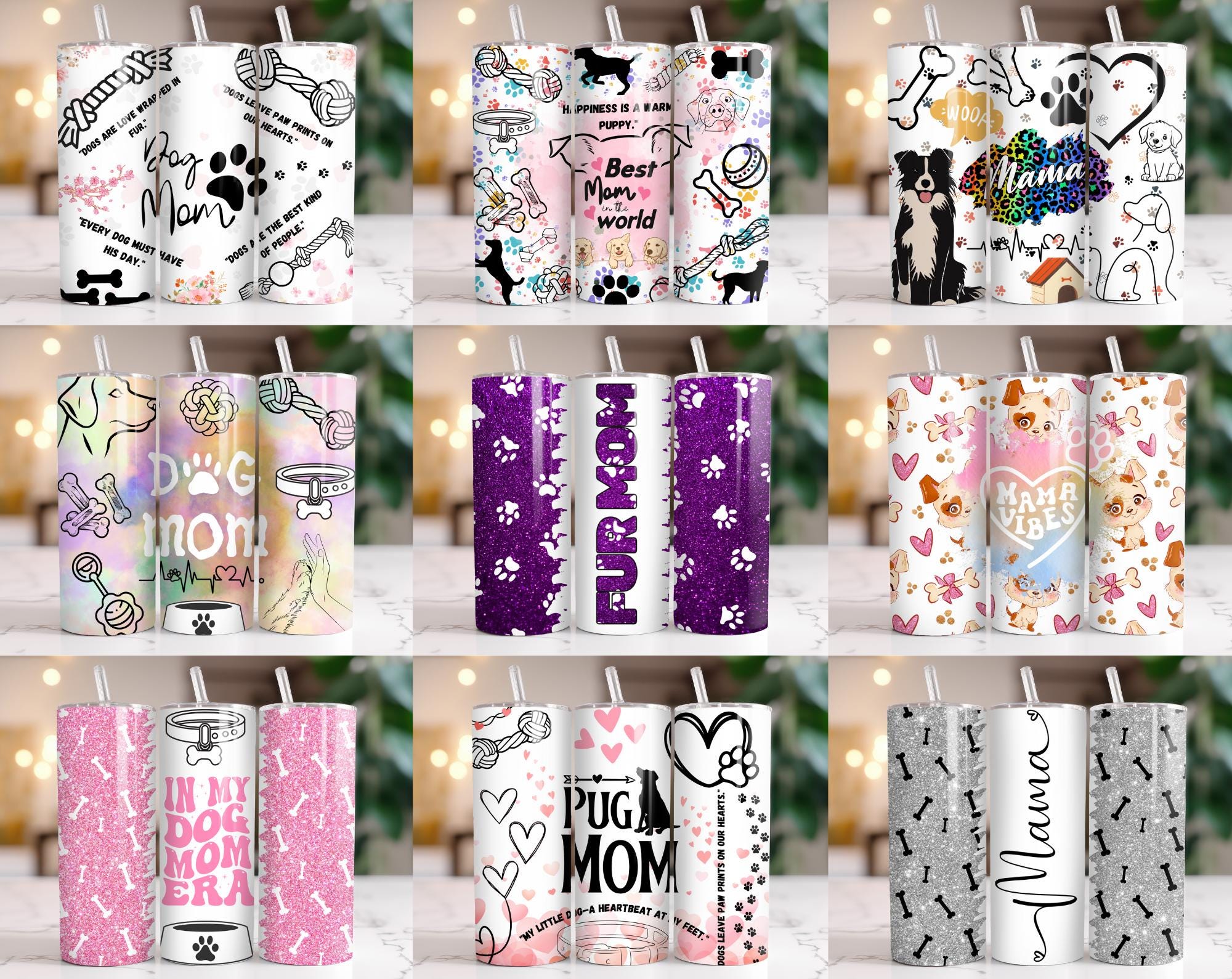 25+ Dog Mama Tumbler Wraps Bundle 20oz Skinny PNG | Funny Pet Mom Sublimation Designs | Dog Lover Gifts | Puppy Quotes | Printable Wraps