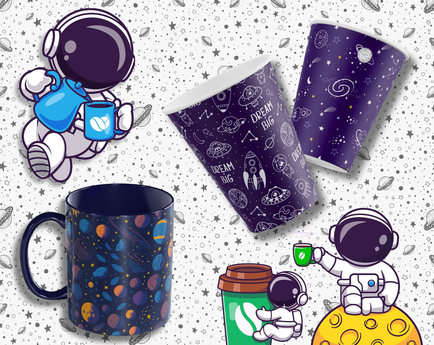 Galaxy & Space Digital Paper Bundle – 300+ Seamless 12x12 Patterns, Astronaut/Rocket/Planet Backgrounds for Scrapbooking, Invites and Crafts