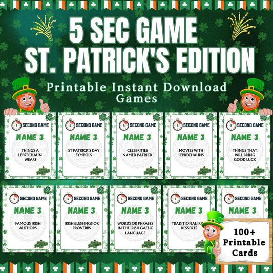 St. Patrick's Day 5 Second Challenge Game | 100+ Quick-Thinking Cards | Fun Party Game for Kids, Adults & Families, St. Paddy's Day Activity