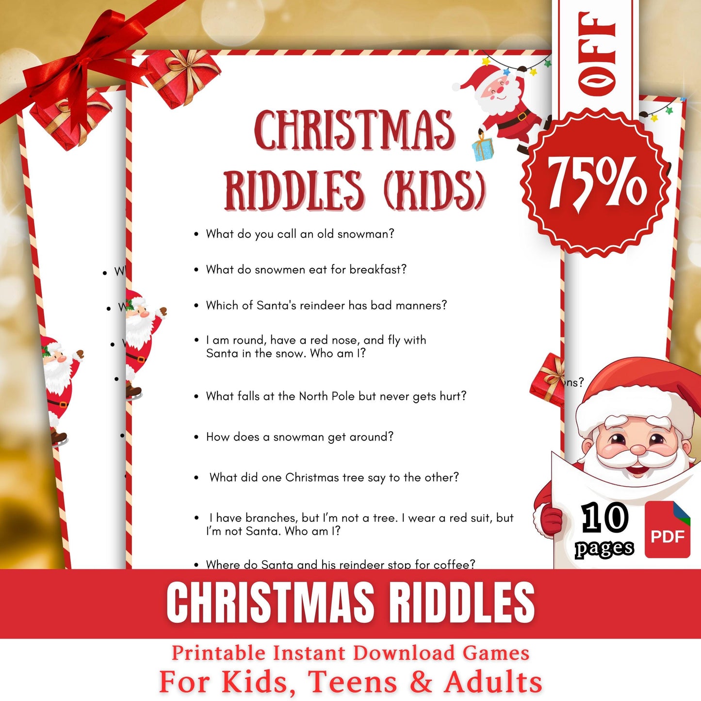 Christmas Riddle Game, Christmas Printable Game For Kids & Adults, Christmas Family Group Game, Christmas Office Party Game, Xmas Trivia Fun